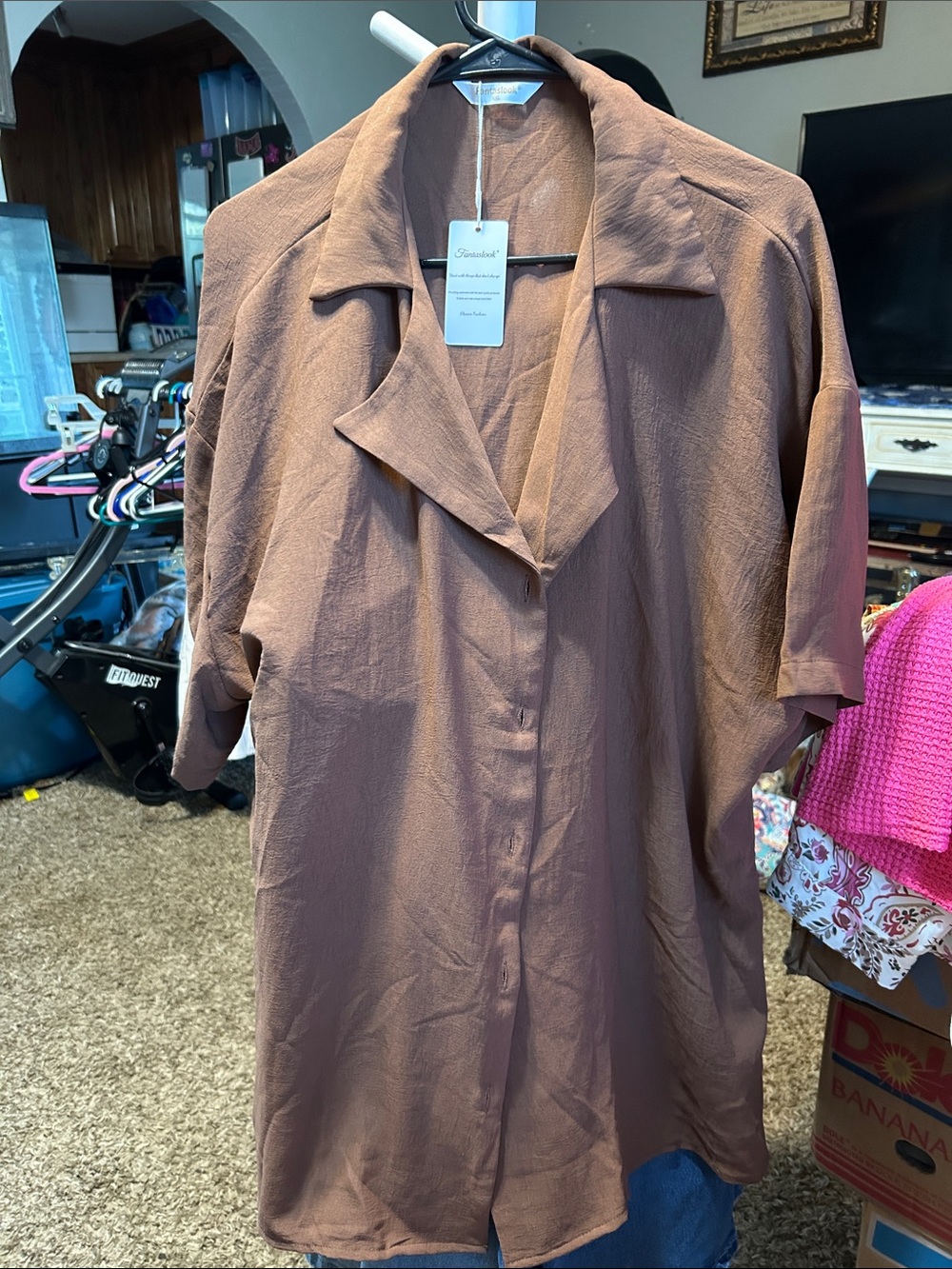 Fantaslook NWT taupe button-down relaxed shirt Size XXL